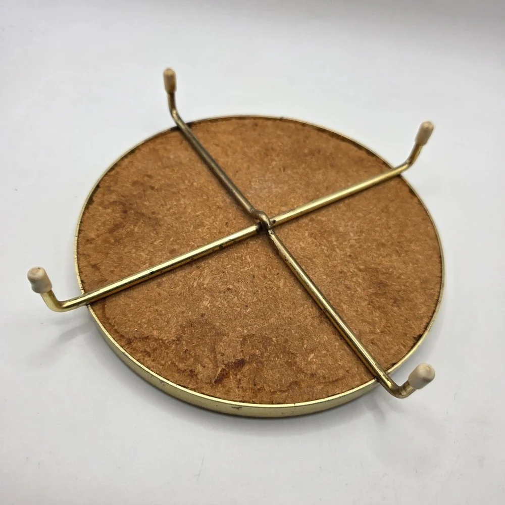 Vintage 1976 Fran Artist Signed Mushroom Fern Ceramic Footed Trivet 6 Inch Round